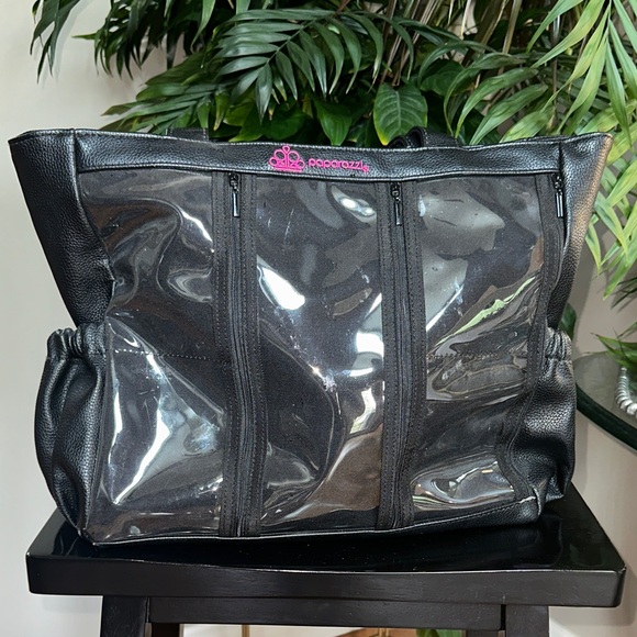 Paparazzi Black and Clear Tote with Pink Logo jewelry consultant bling bag - Picture 1 of 10